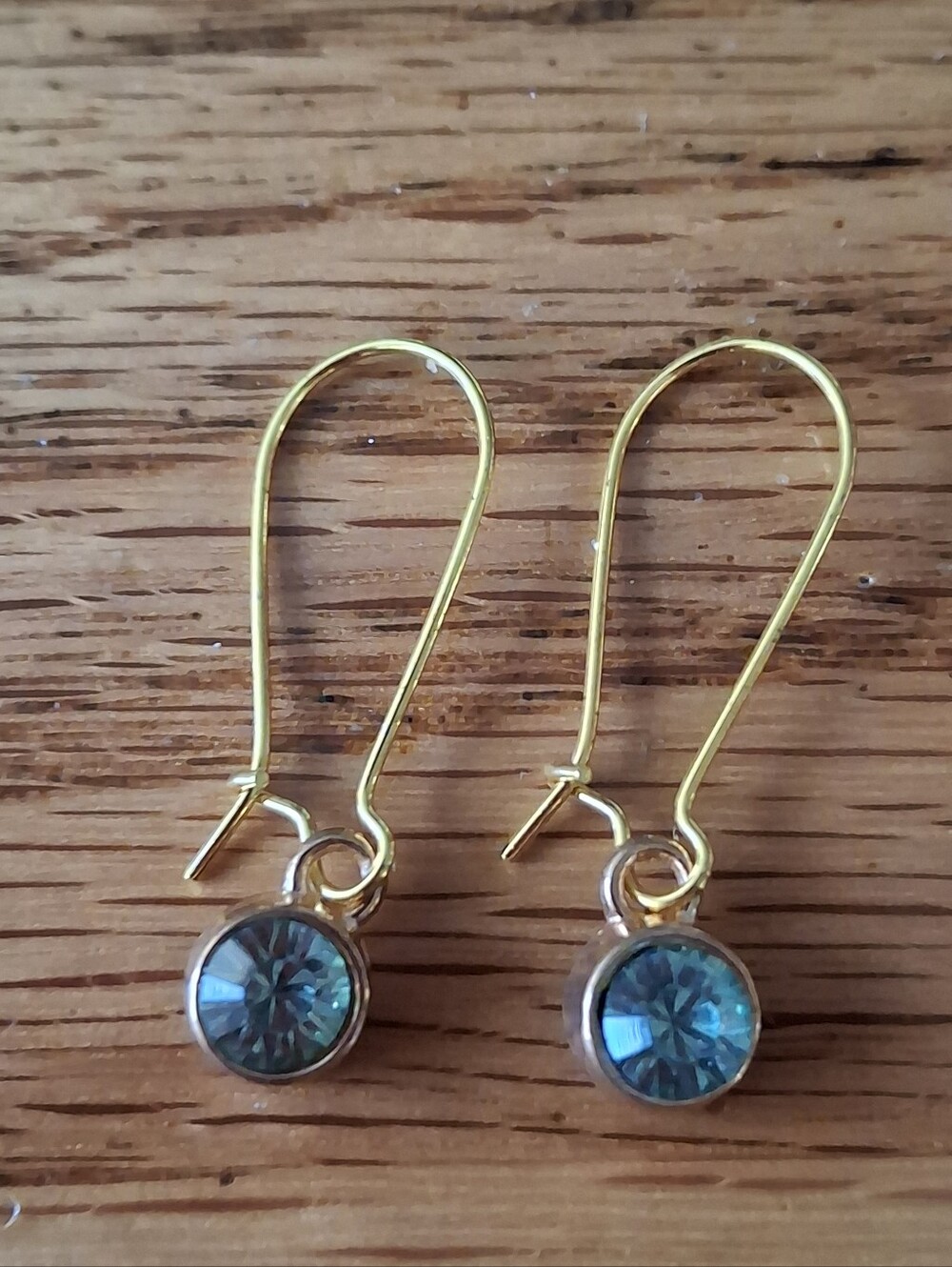 Gold-Tone Drop Earrings with Blue Crystal Accents